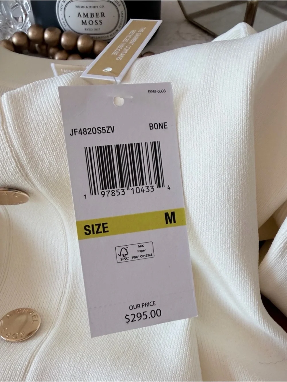 Michael KORS Stretch Signature Viscose Belted Gold Chain Midi Dress Ivory Medium